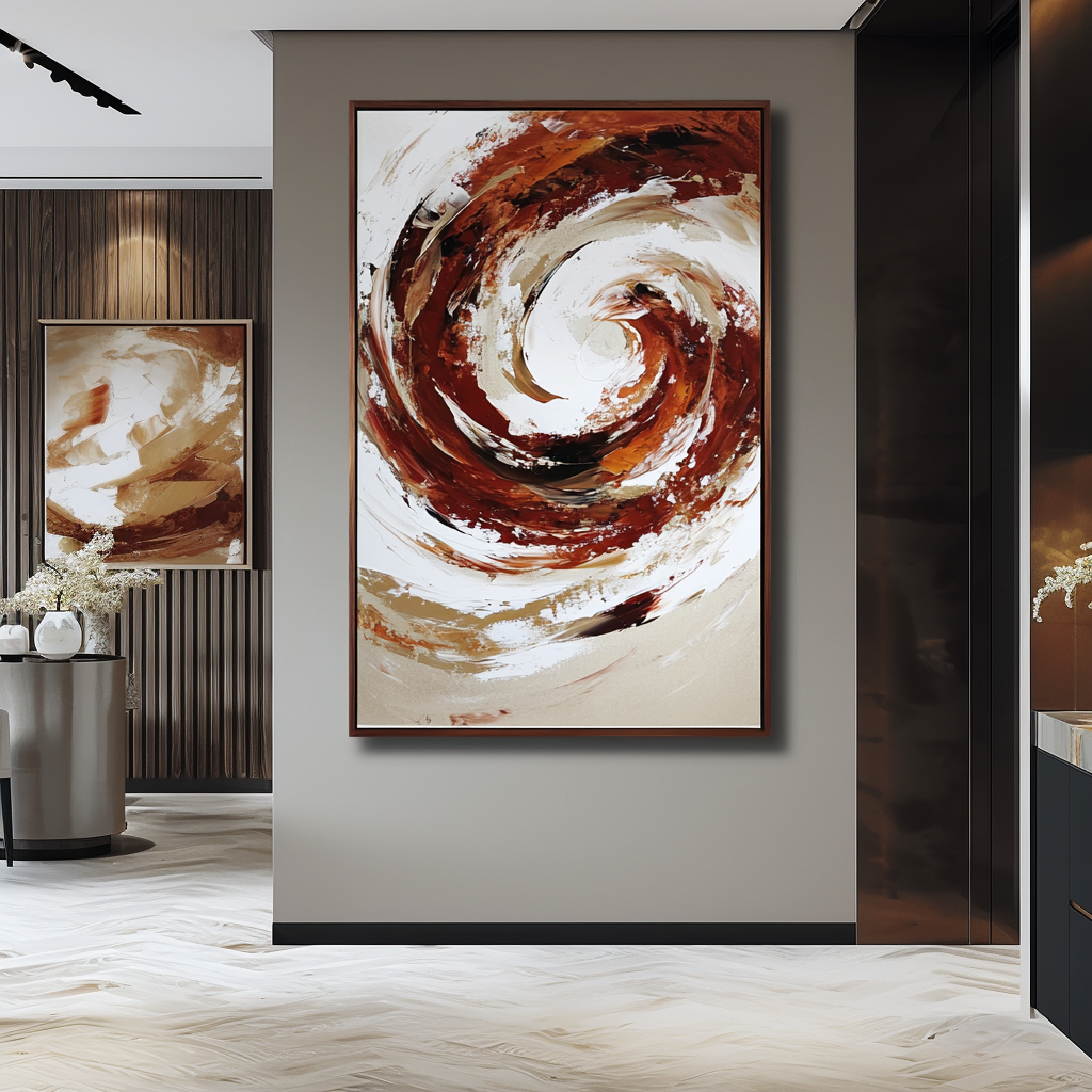 Crimson Current – Abstract Swirling Textured Oil Painting WP244458