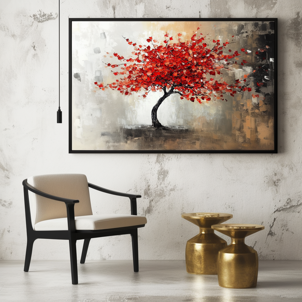Crimson Bloom - Hand-Painted Modern Wall Art