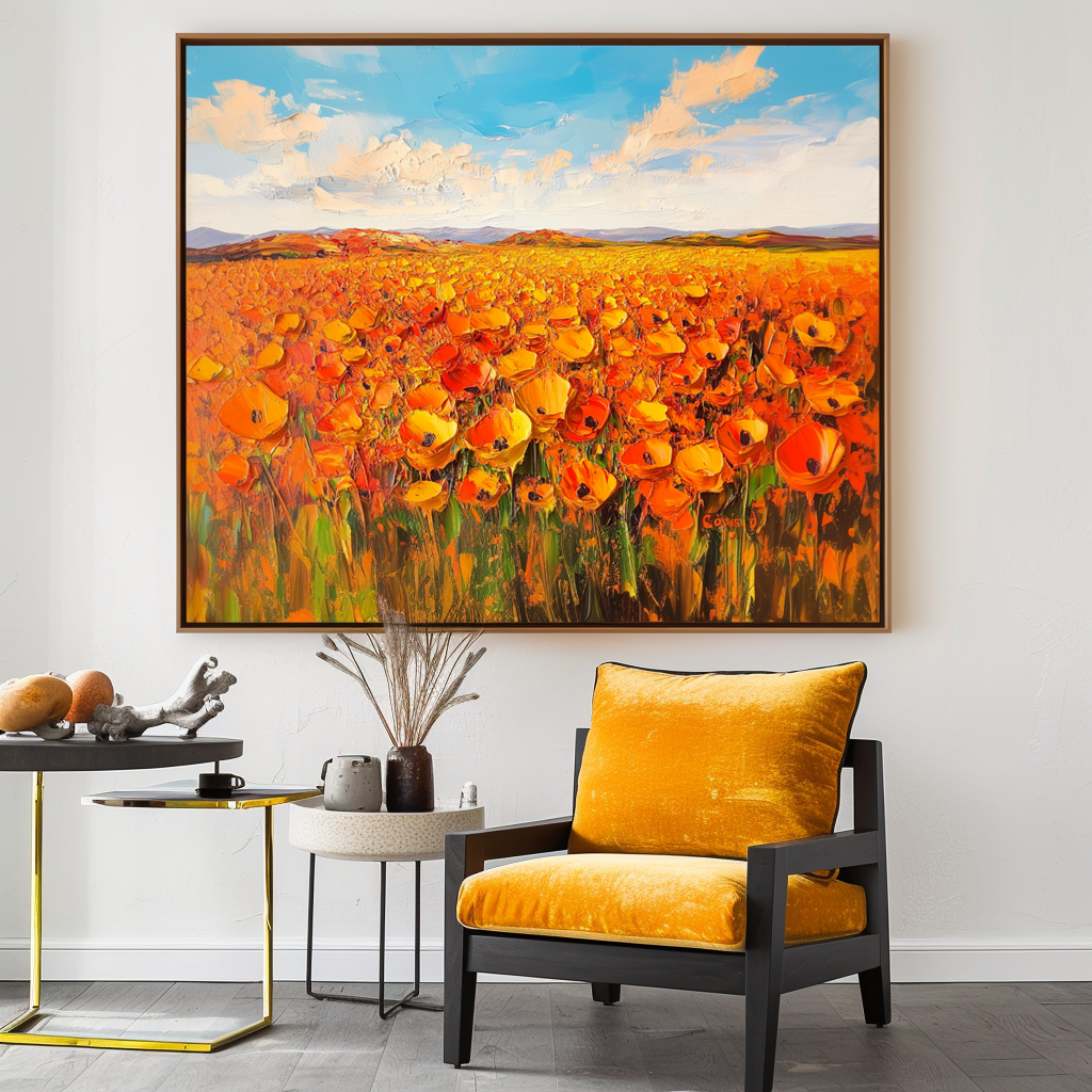 Golden Horizon - Hand-Painted Landscape Wall Art