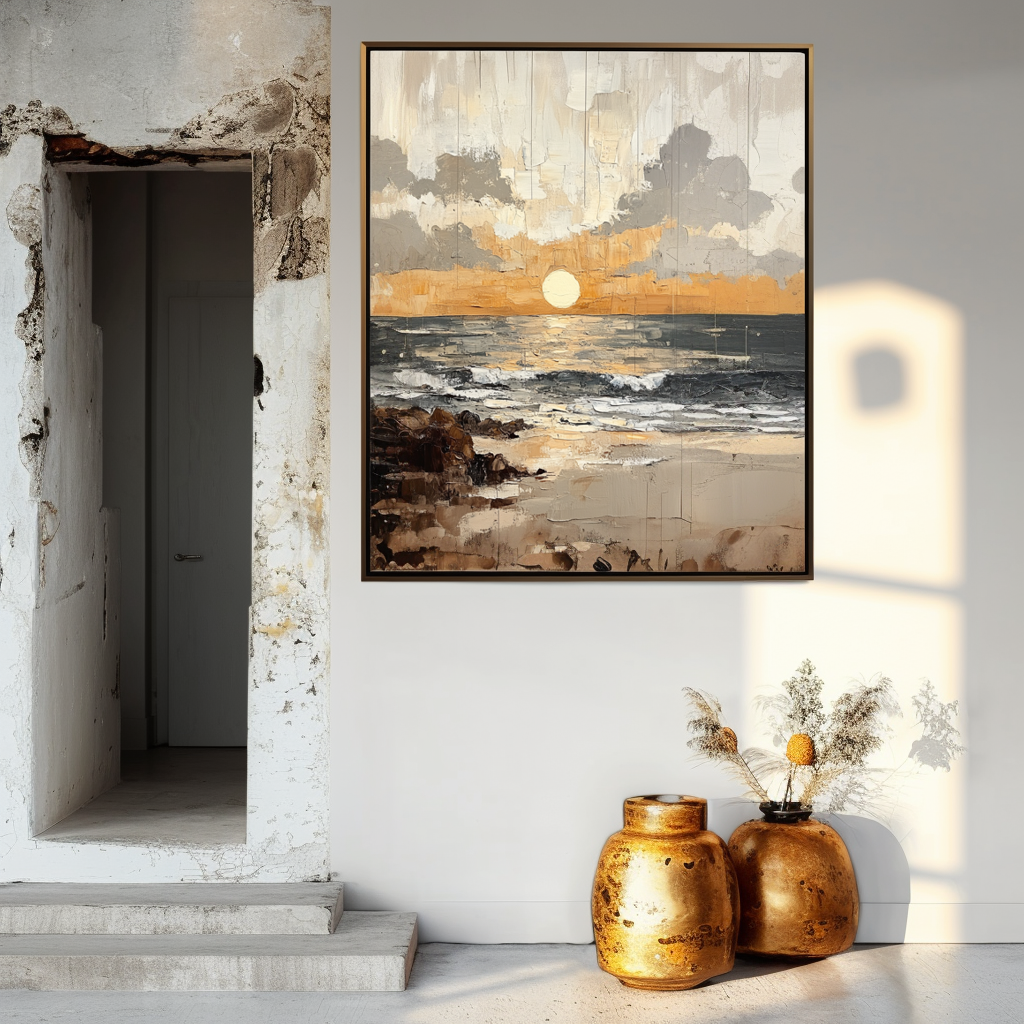 Shoreline Dusk - Hand-Painted Seascape Oil Painting