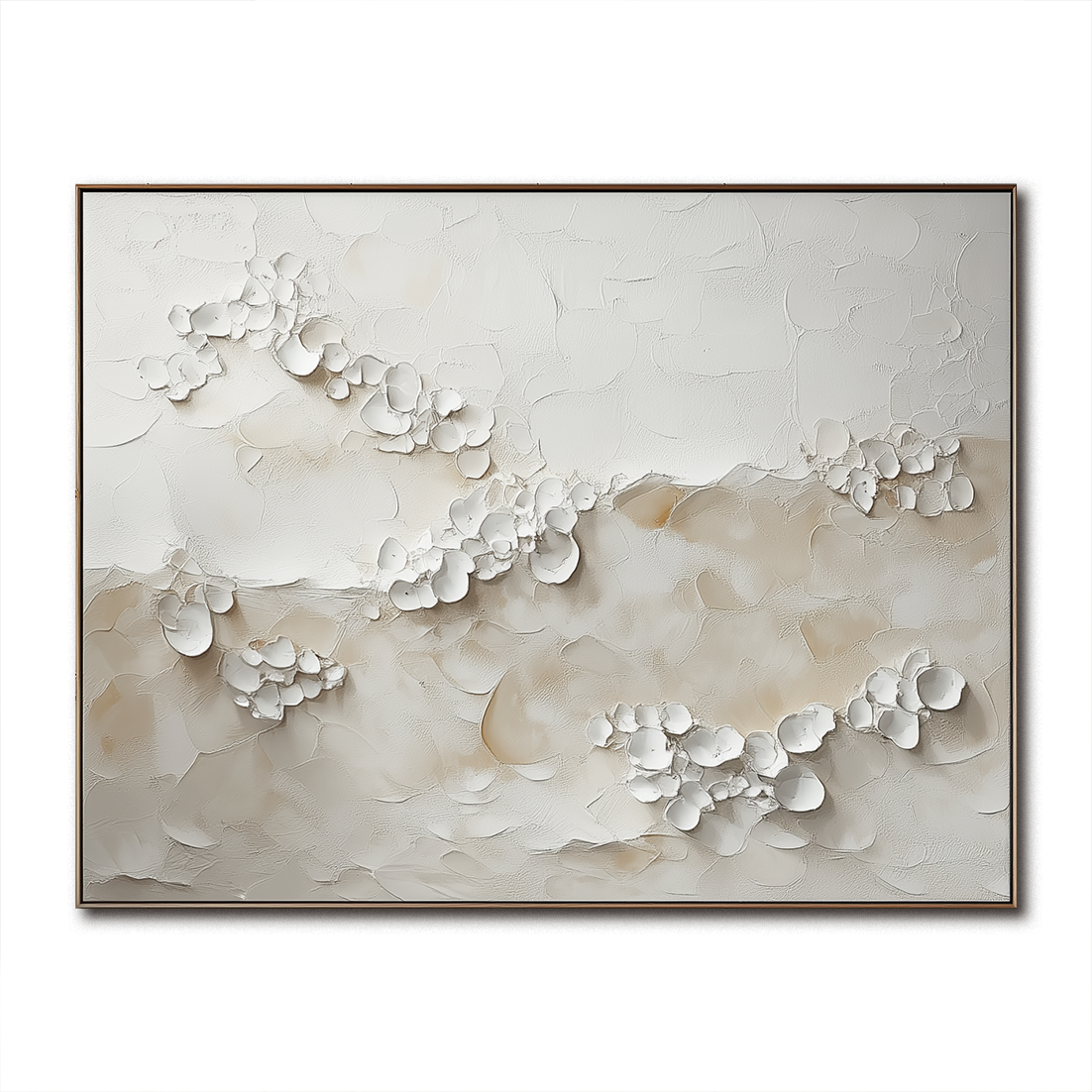 3D flower abstract painting with white textured petals on neutral background