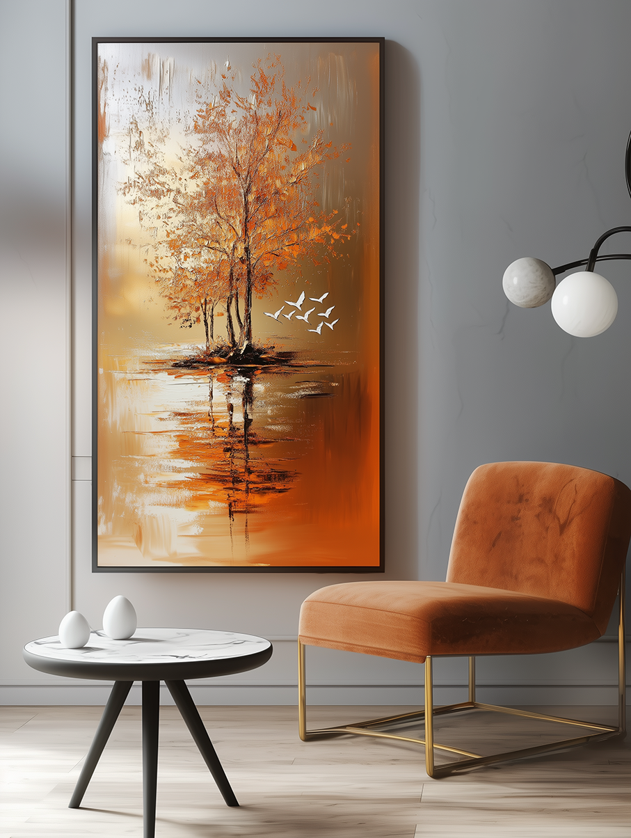 Island of Autumn - Vertical Landscape Oil Painting