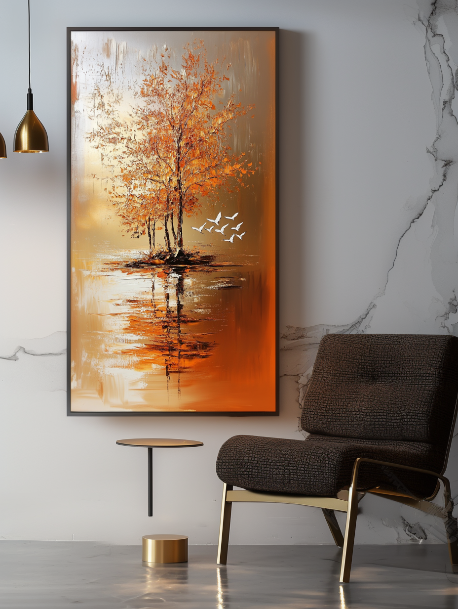 Island of Autumn - Vertical Landscape Oil Painting