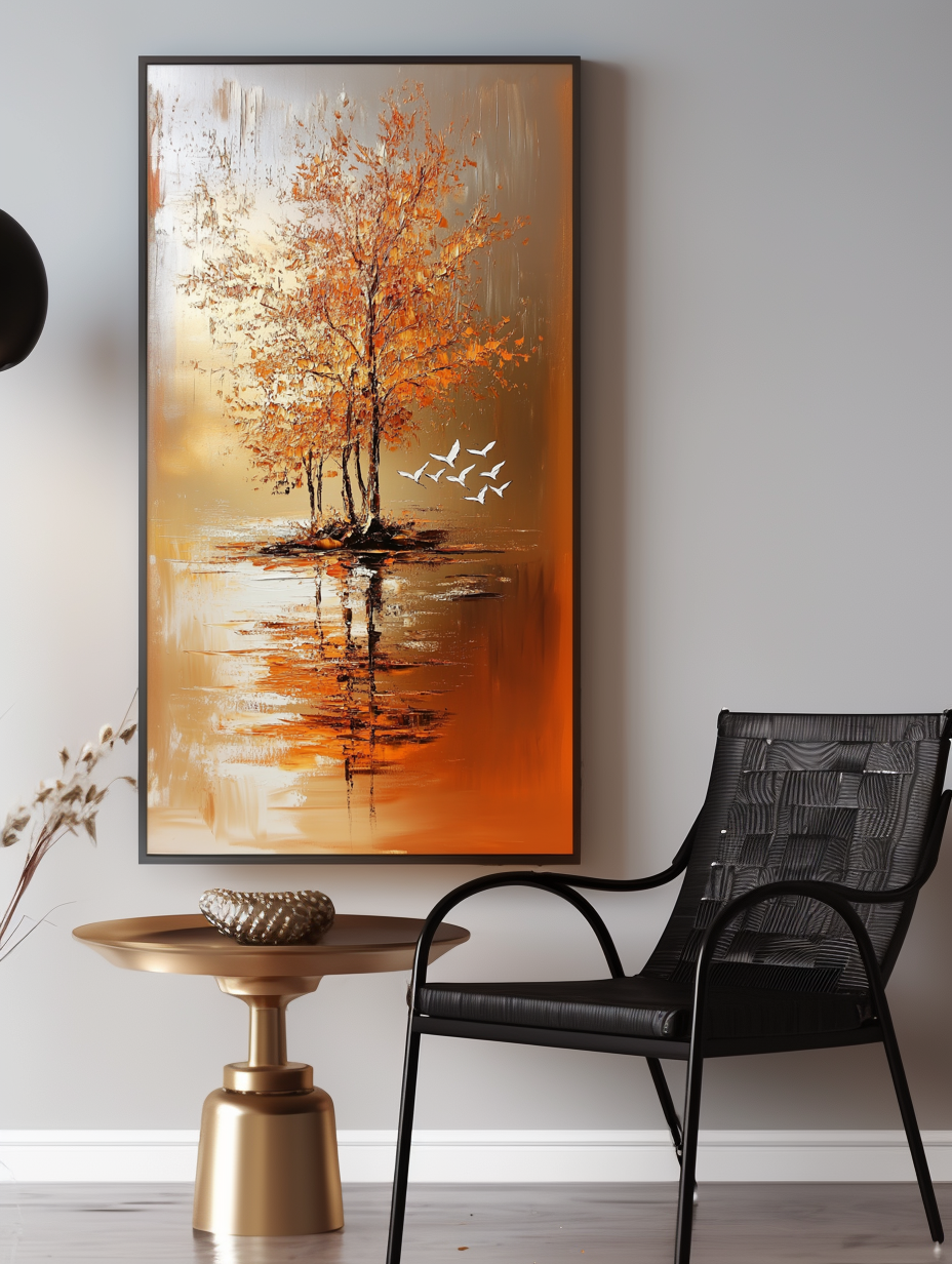Island of Autumn - Vertical Landscape Oil Painting