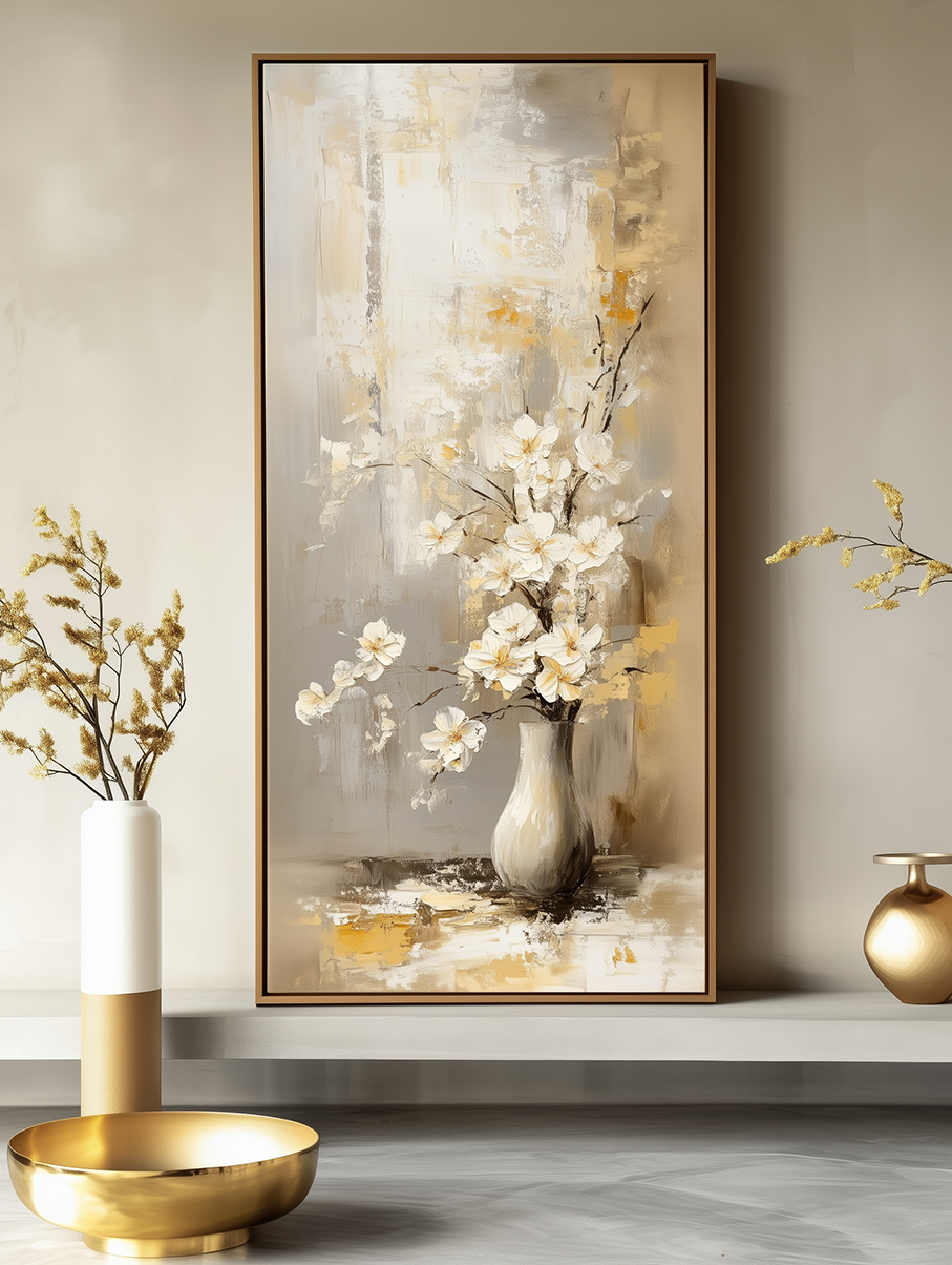 Timeless Bloom - Vertical Floral Oil Painting for Modern Decor