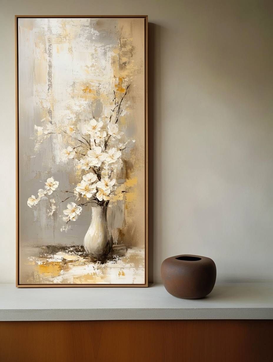 Timeless Bloom - Vertical Floral Oil Painting for Modern Decor
