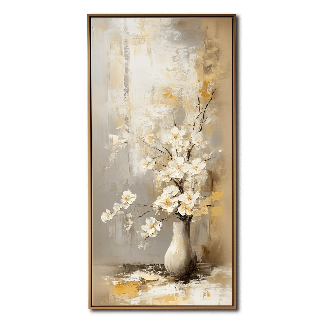 Timeless Bloom - Vertical Floral Oil Painting for Modern Decor
