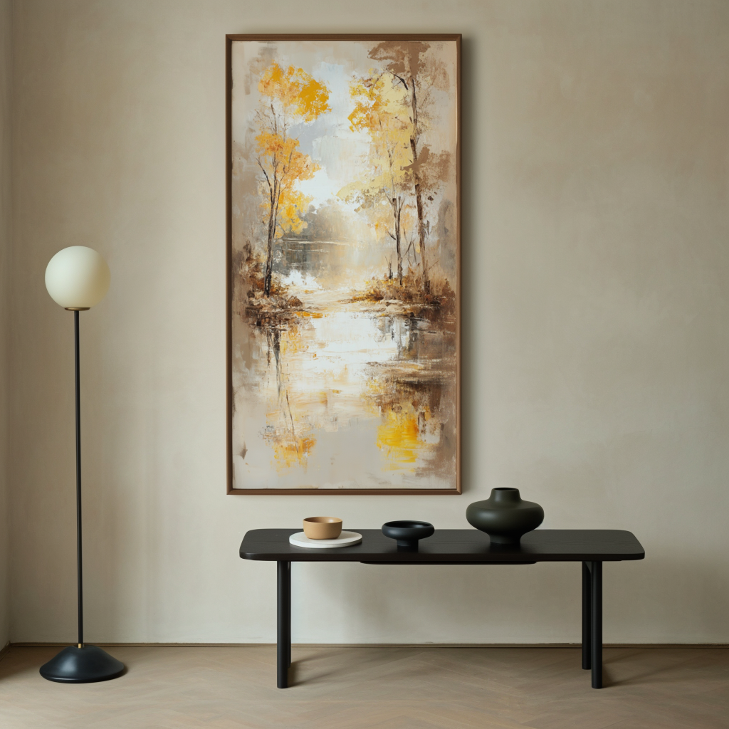 Autumn Reflection - Vertical Textured Landscape Oil Painting