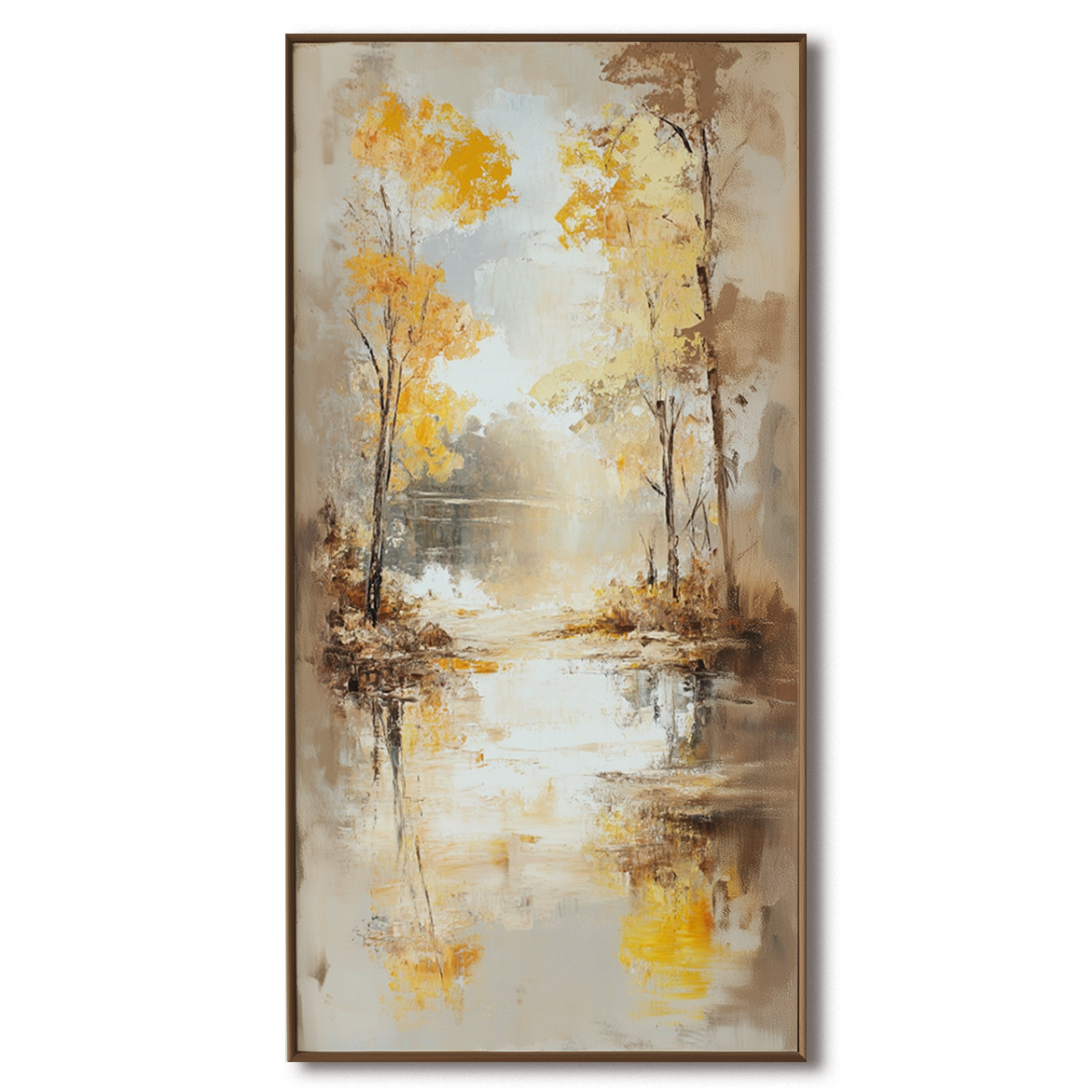 Autumn Reflection - Vertical Textured Landscape Oil Painting