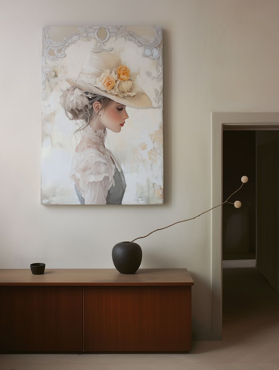 Whispers of Elegance – Romantic Vintage Portrait Oil Painting for Living Room or Bedroom