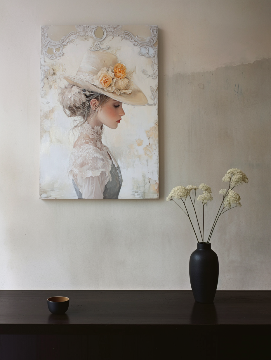 Whispers of Elegance – Romantic Vintage Portrait Oil Painting for Living Room or Bedroom