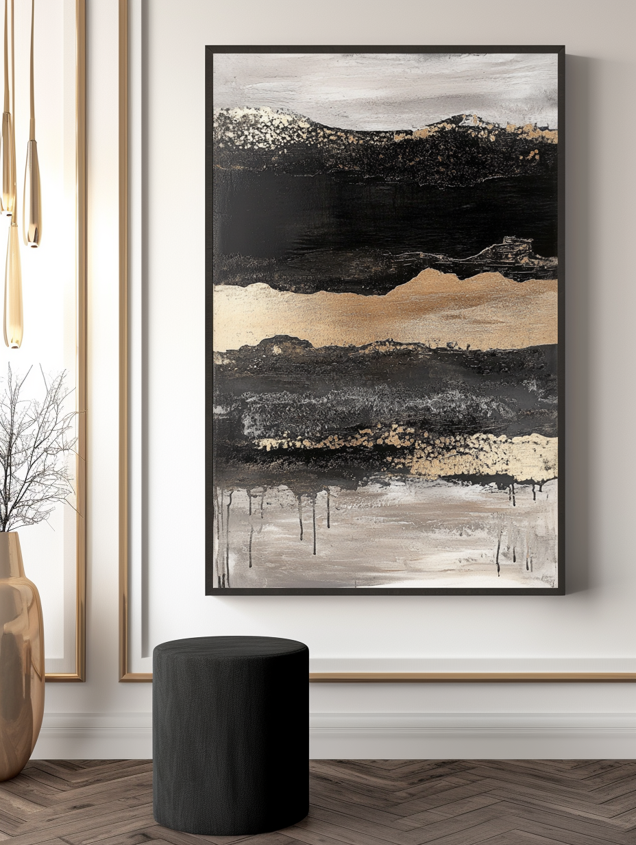 Ebon Drift - Vertical Abstract Textured Landscape Painting