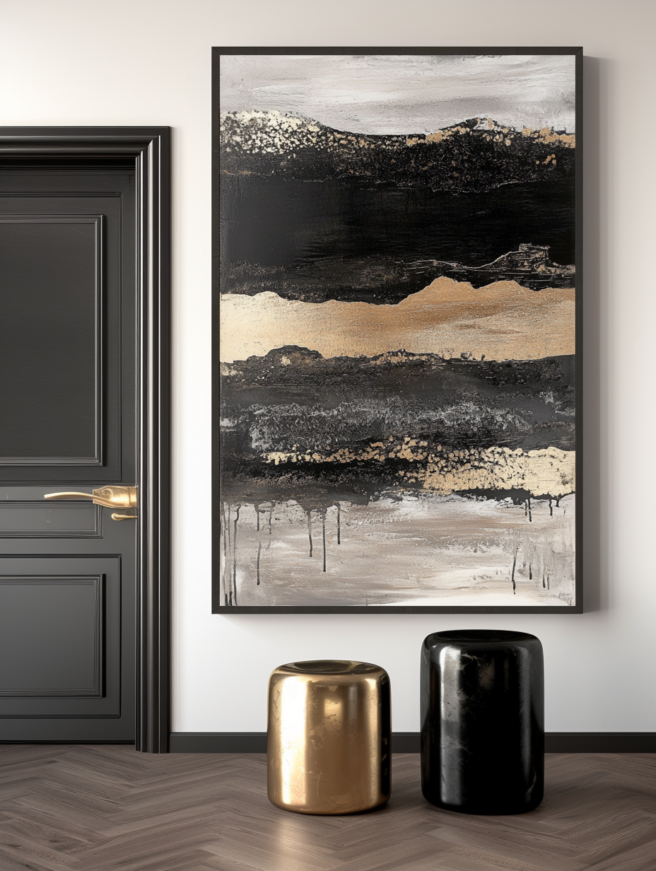 Ebon Drift - Vertical Abstract Textured Landscape Painting