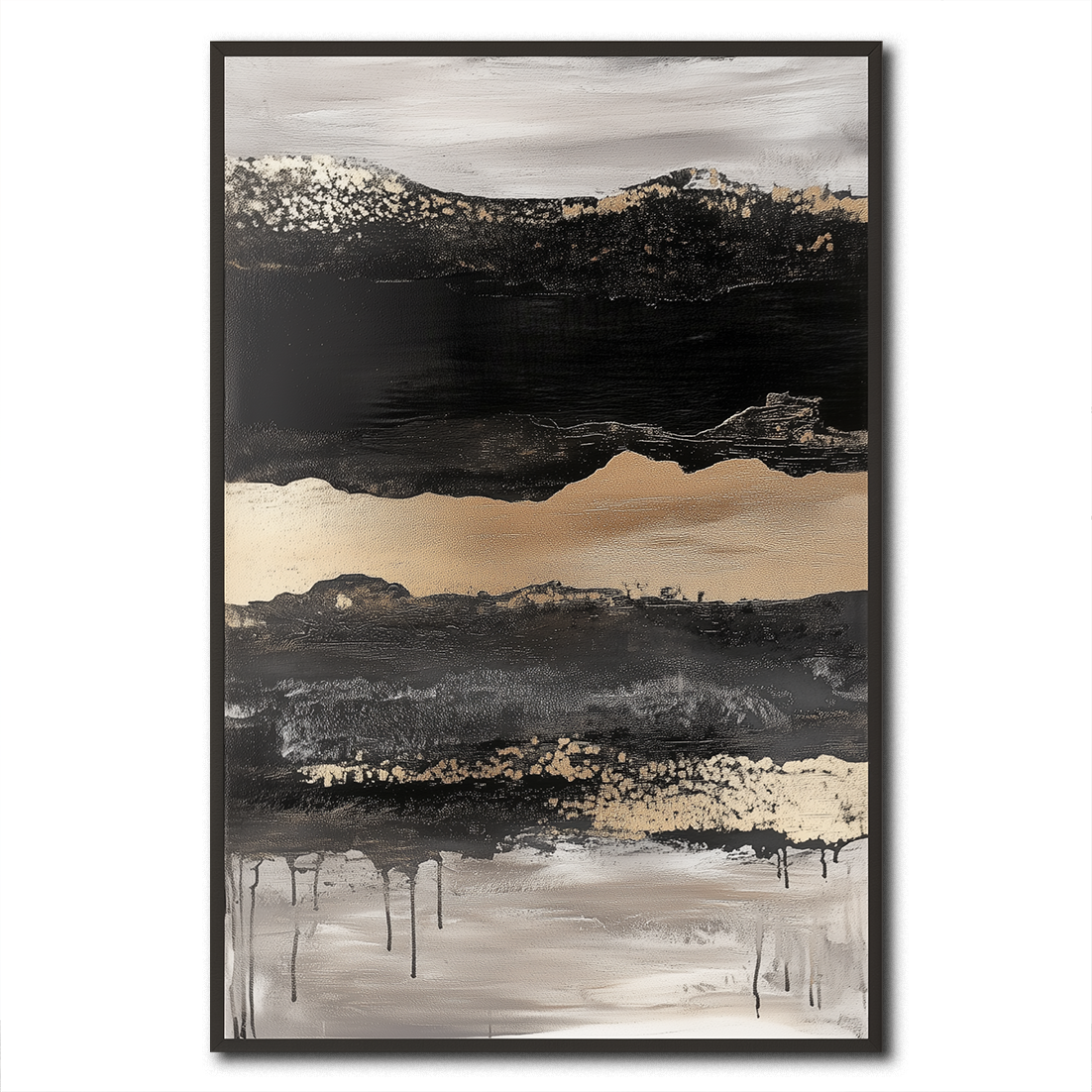 Ebon Drift - Vertical Abstract Textured Landscape Painting