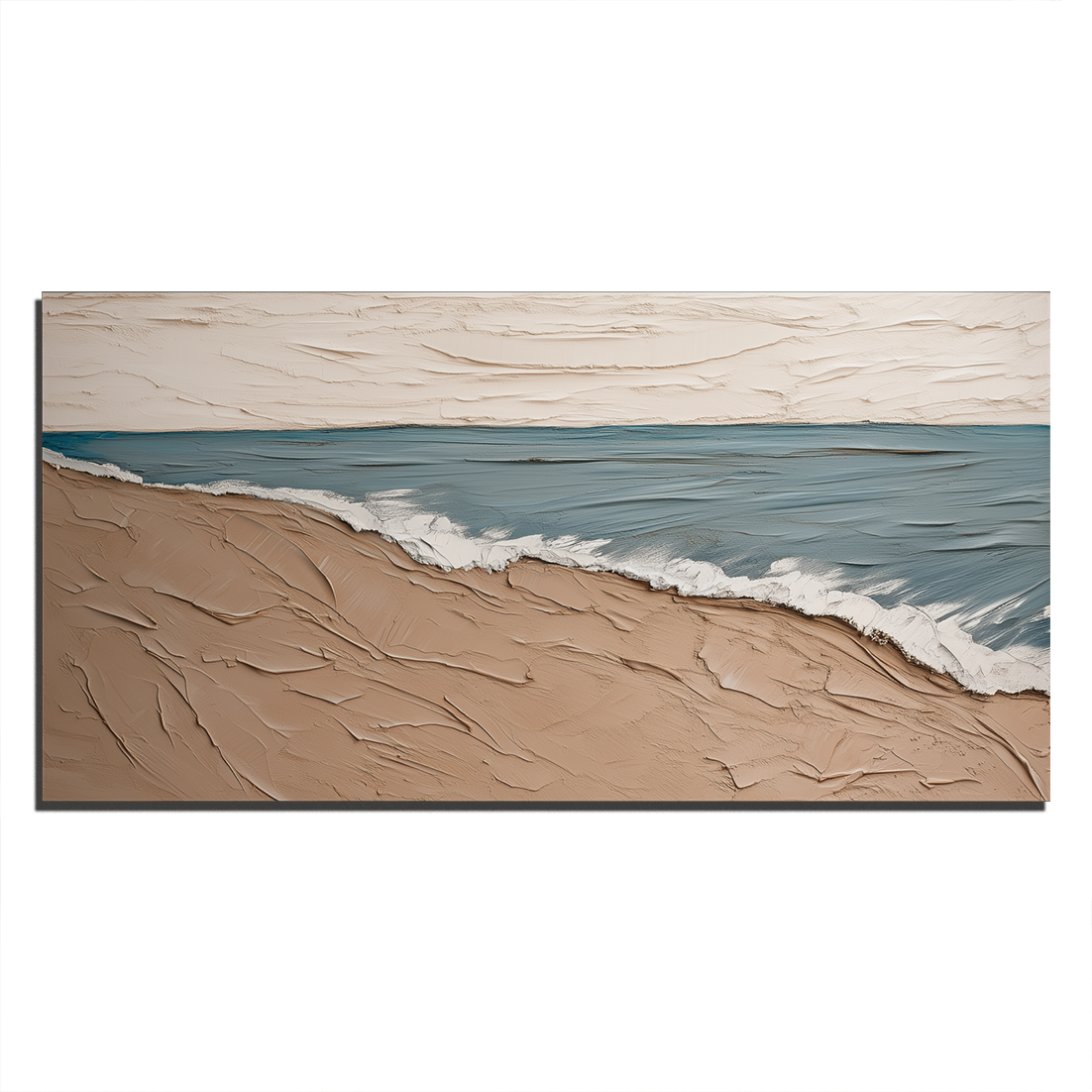 Abstract ocean painting with textured waves on sandy beach
