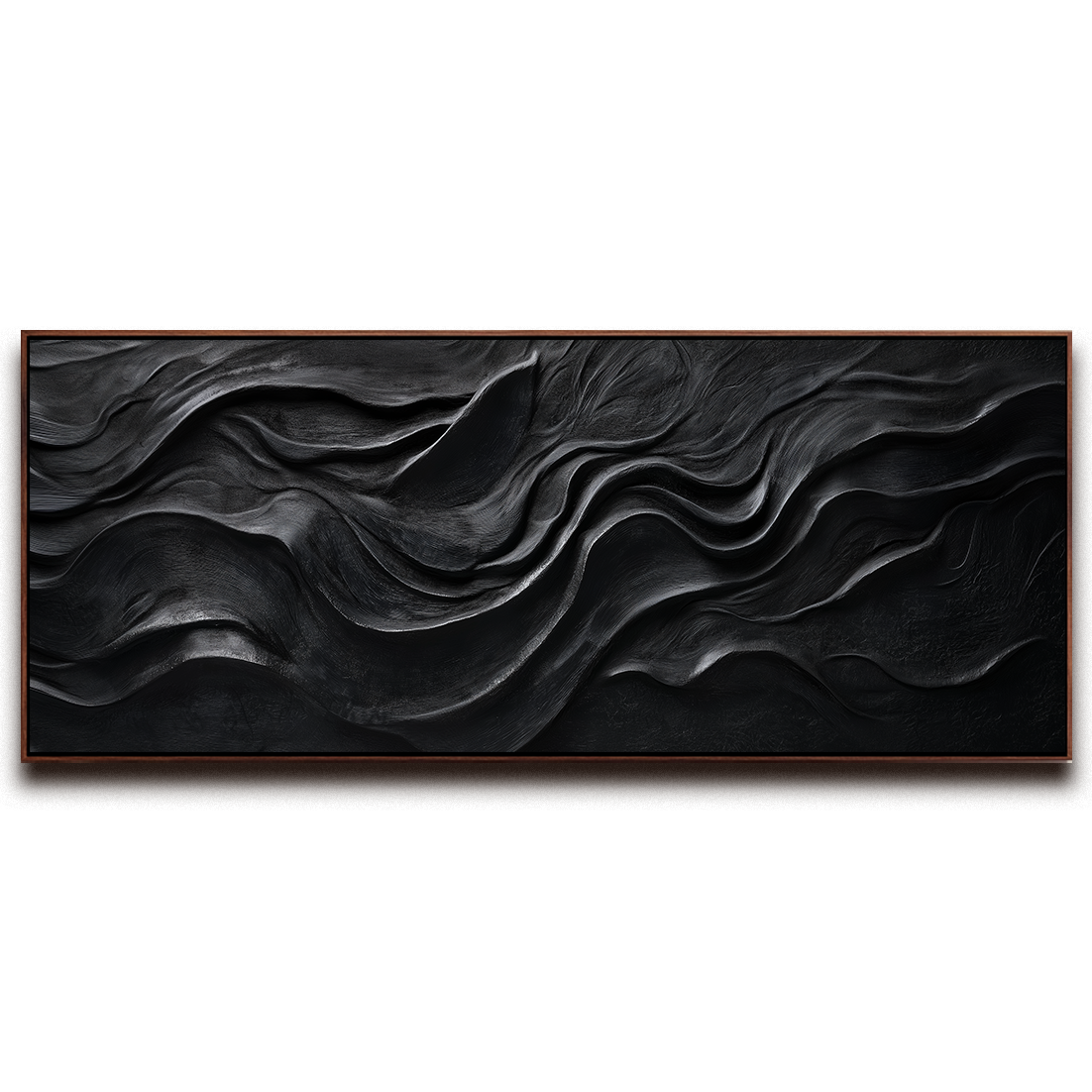 Black Abstract Wall Art with textured flowing patterns in modern minimalist style