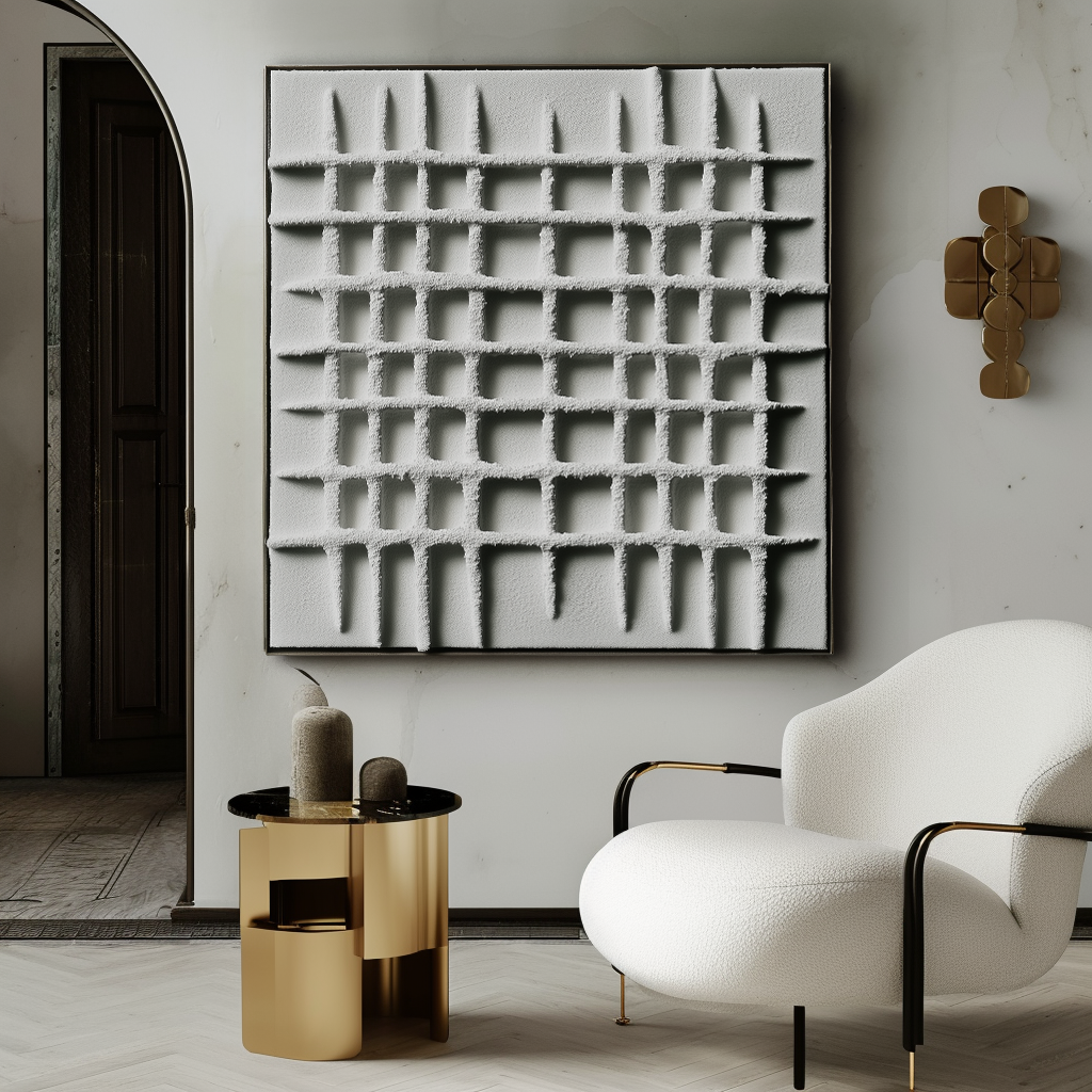 Silent Grid - 3D Minimalist Grid Texture Abstract Canvas Wall Art