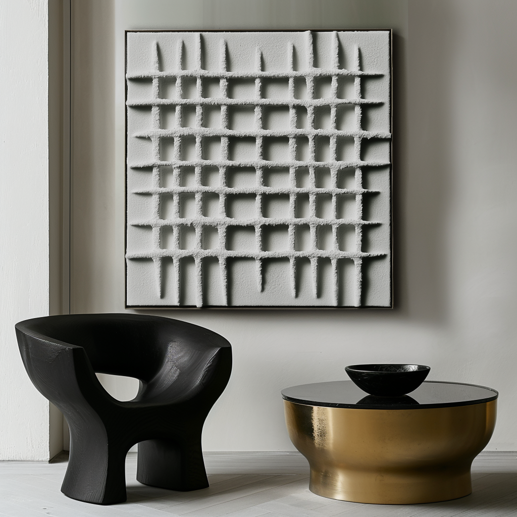 Silent Grid - 3D Minimalist Grid Texture Abstract Canvas Wall Art