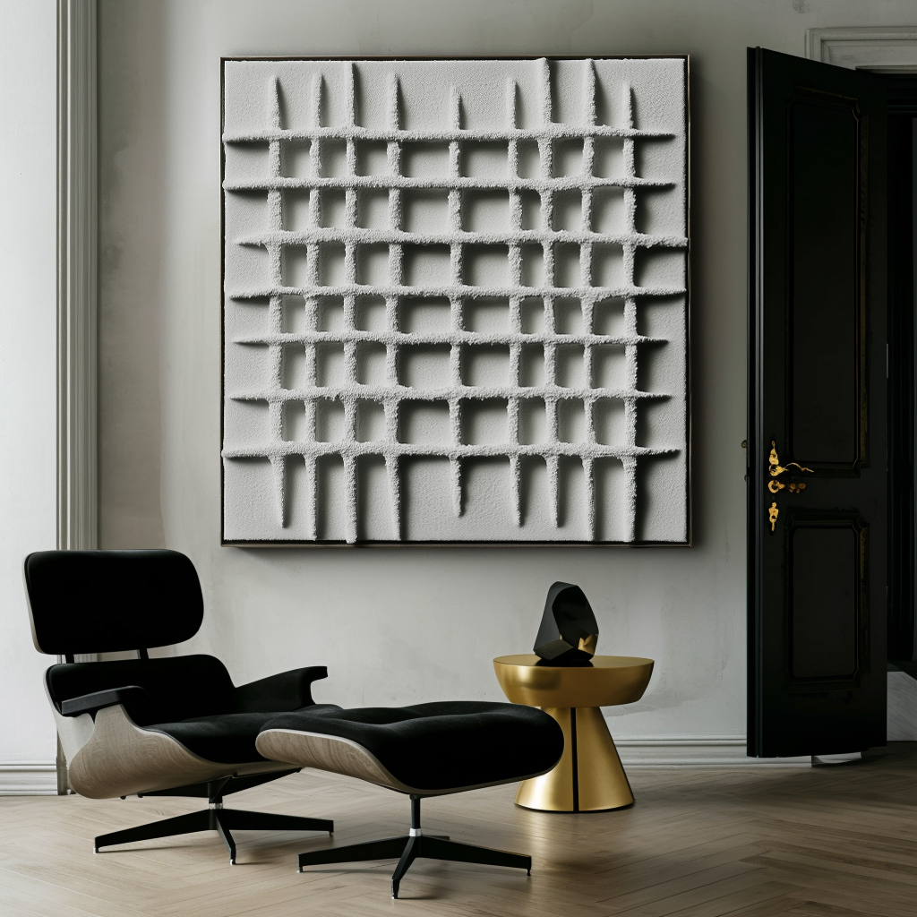 Silent Grid - 3D Minimalist Grid Texture Abstract Canvas Wall Art