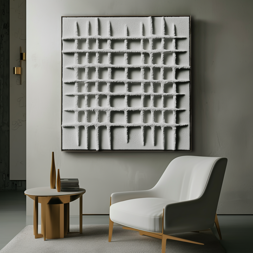 Silent Grid - 3D Minimalist Grid Texture Abstract Canvas Wall Art