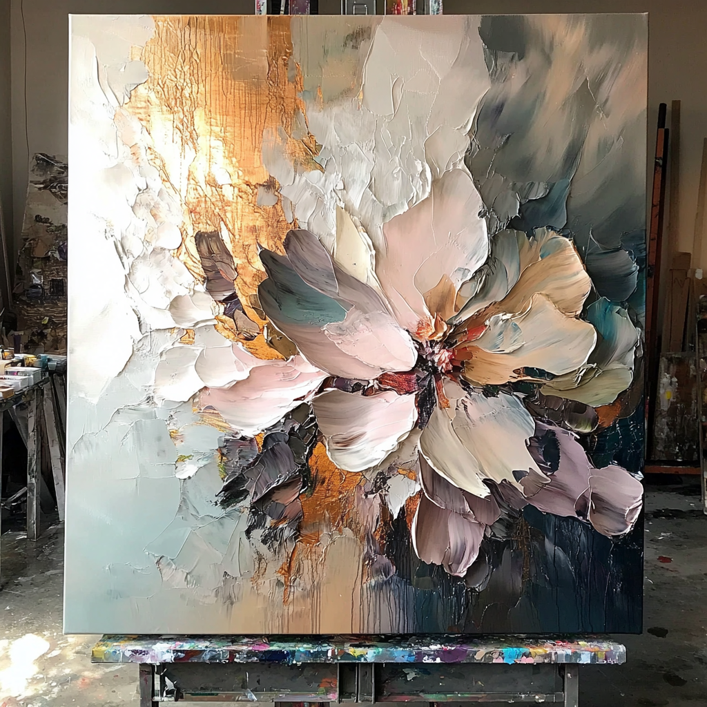 Golden Bloom - Impasto Textured Floral Canvas Wall Art For Living Rooms, Bedrooms