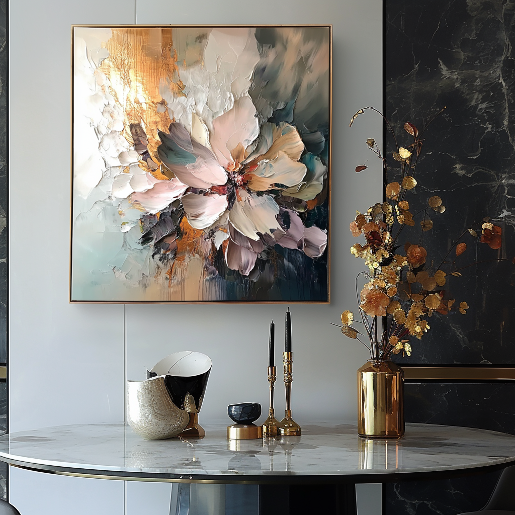 Golden Bloom - Impasto Textured Floral Canvas Wall Art For Living Rooms, Bedrooms