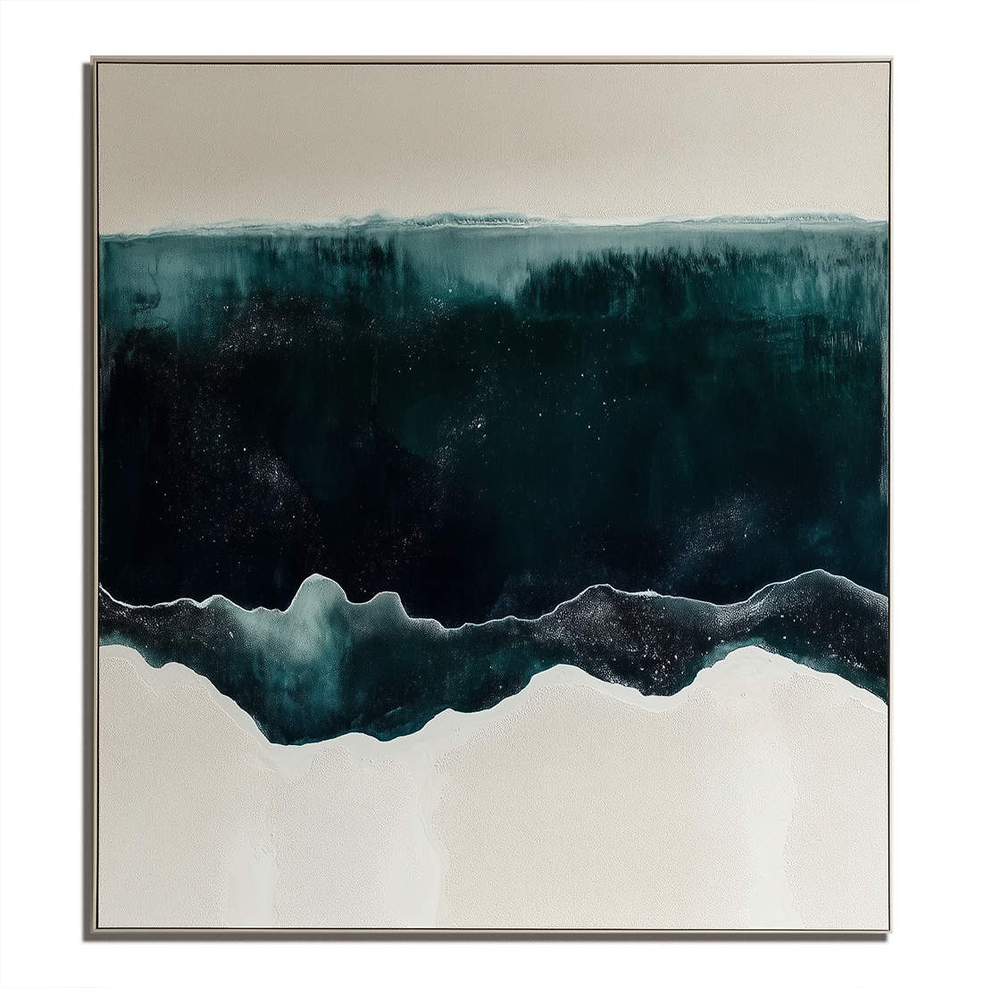 Ocean abstract art with deep teal and white waves, evoking the sea.