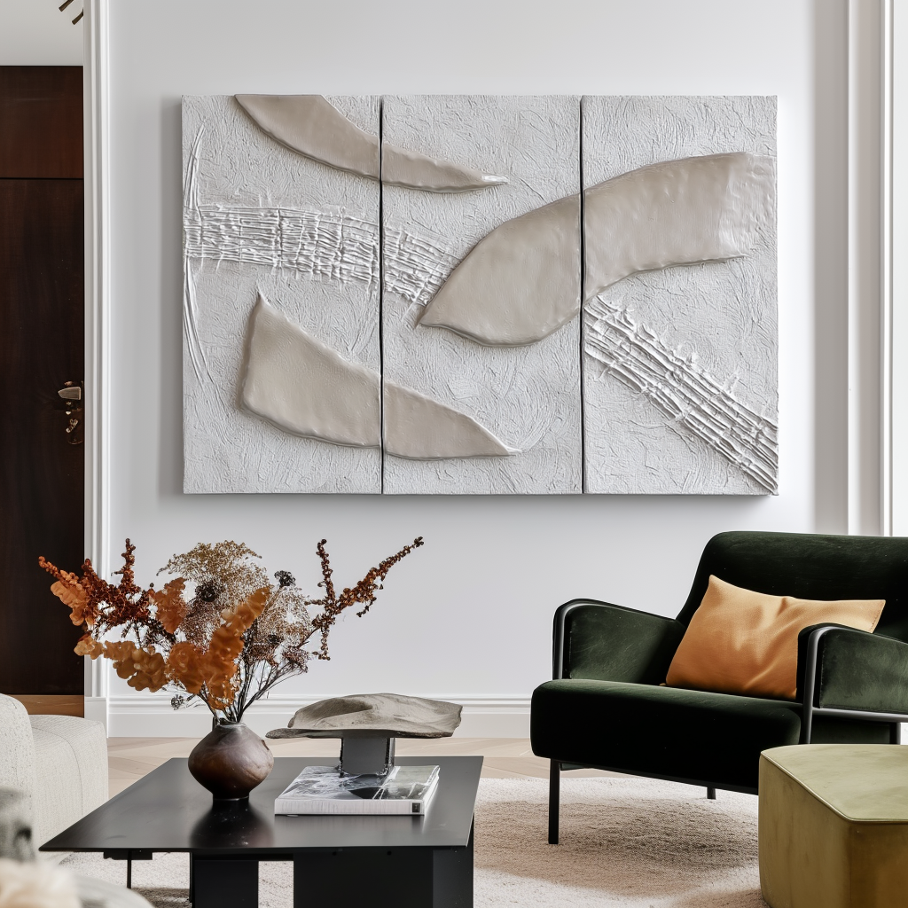 Ivory Flow Panels – Textured Minimalist Wall Art Set of 3#WP250370