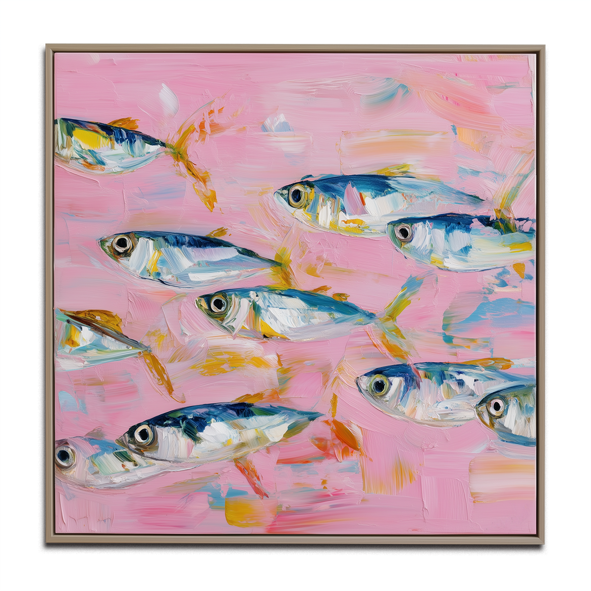 Abstract Fish Wall Art | Textured Oil Painting on Pink Background for Modern Coastal Décor