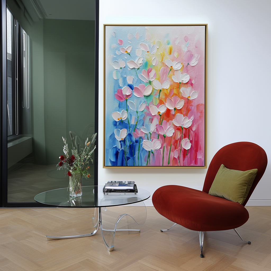 Abstract Floral Textured Oil Painting | Colorful Flower Wall Art for Modern Home Décor