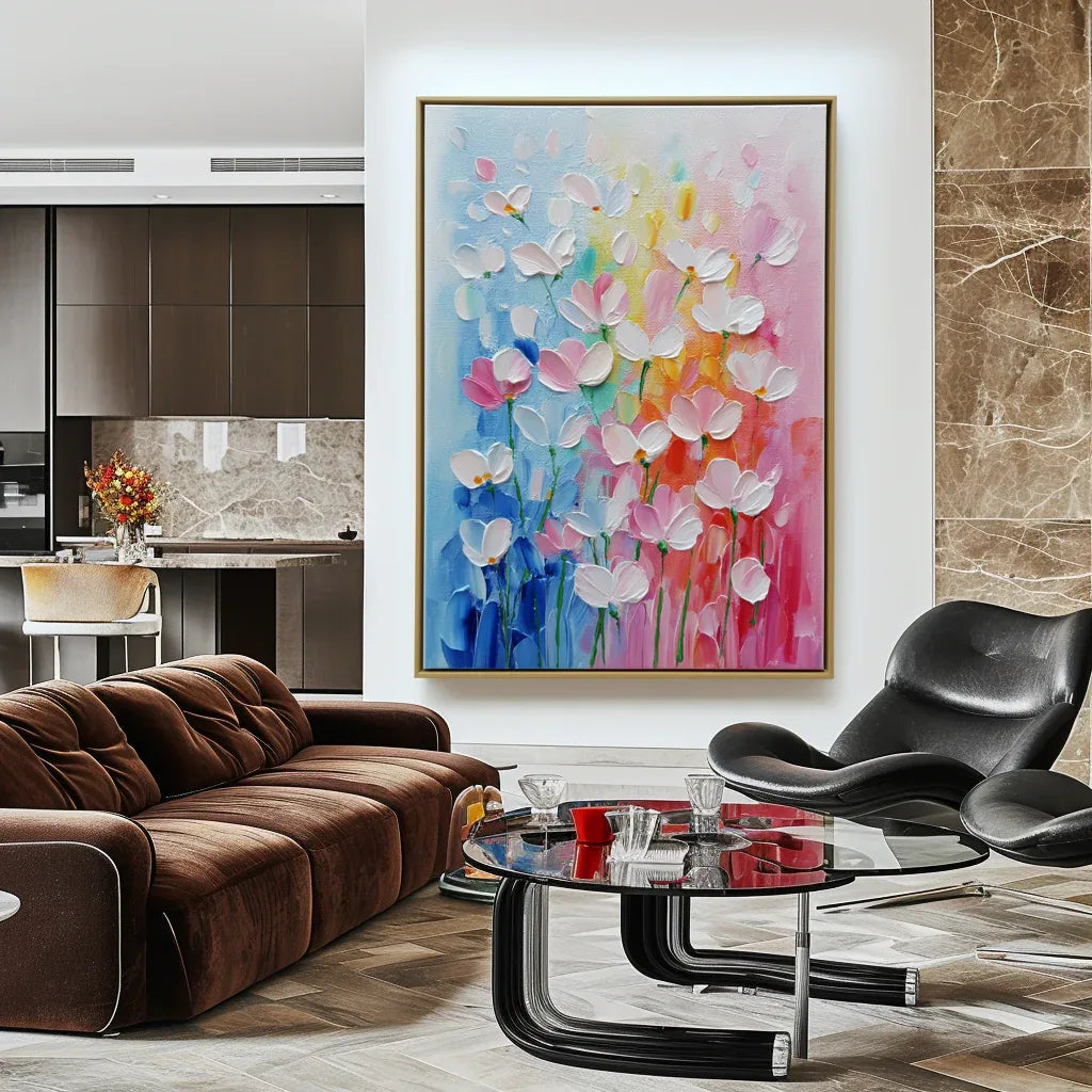 Abstract Floral Textured Oil Painting | Colorful Flower Wall Art for Modern Home Décor - artextured