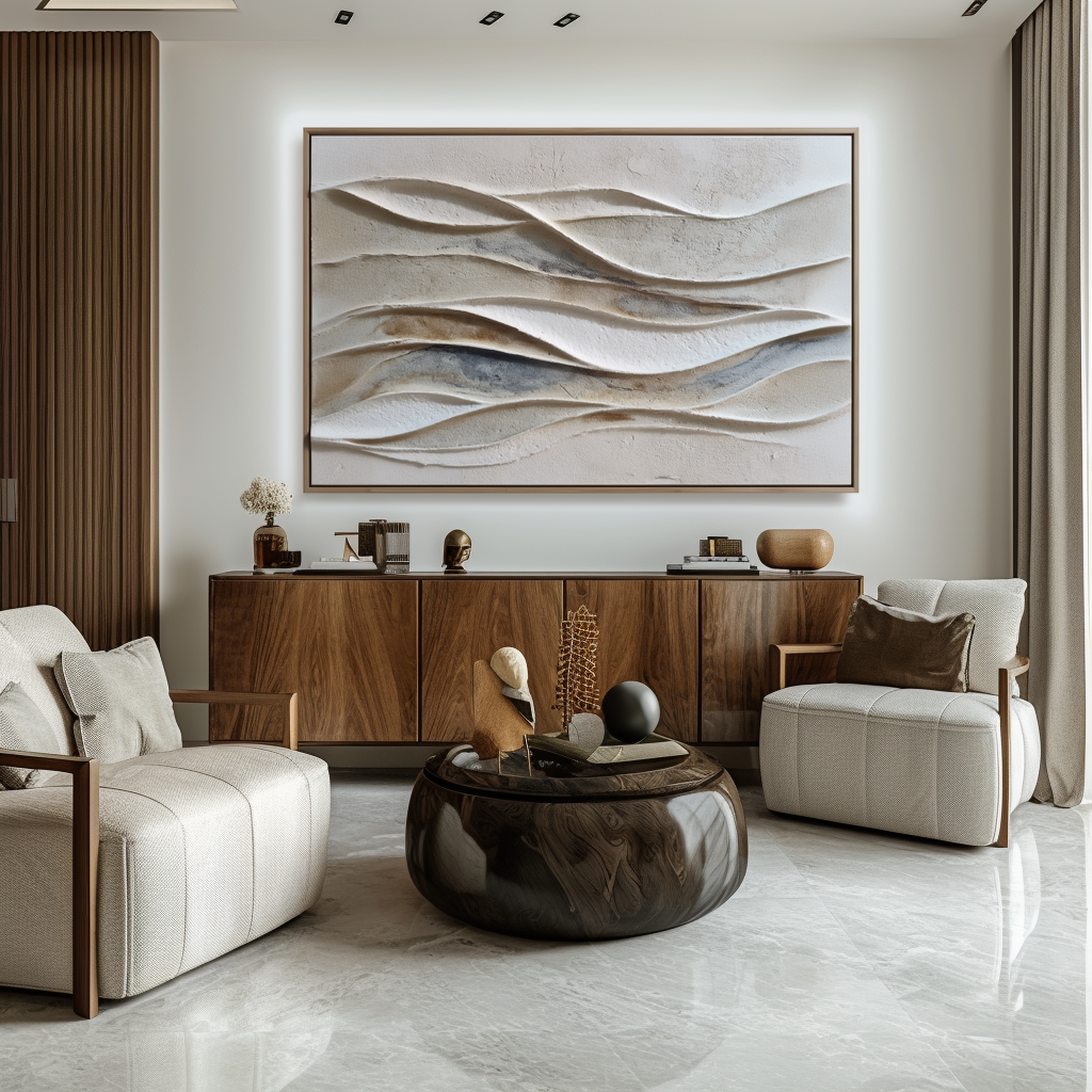 Textured wave wall art in neutral tones for modern home décor