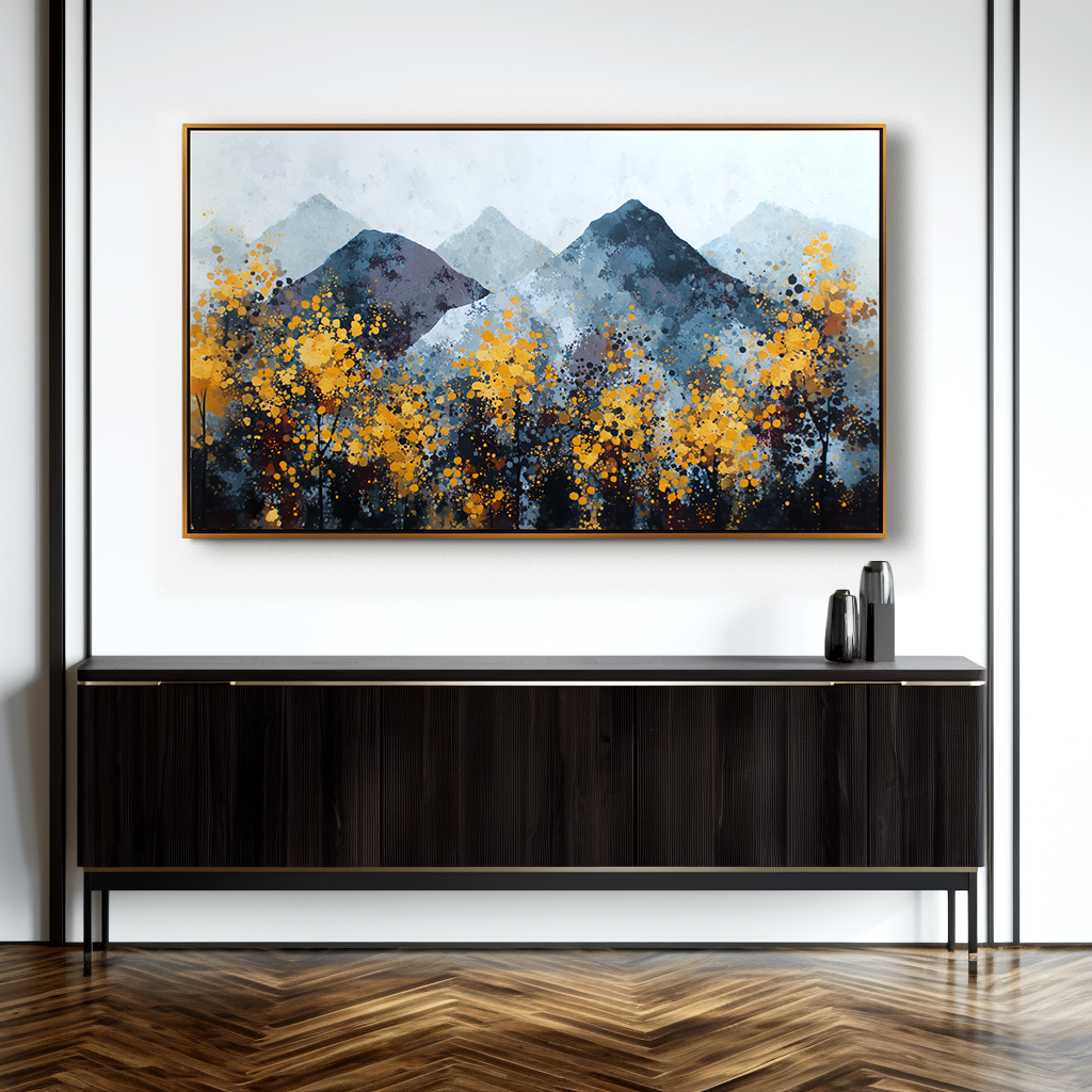 Golden Silence – Abstract Autumn Mountainscape Canvas Painting