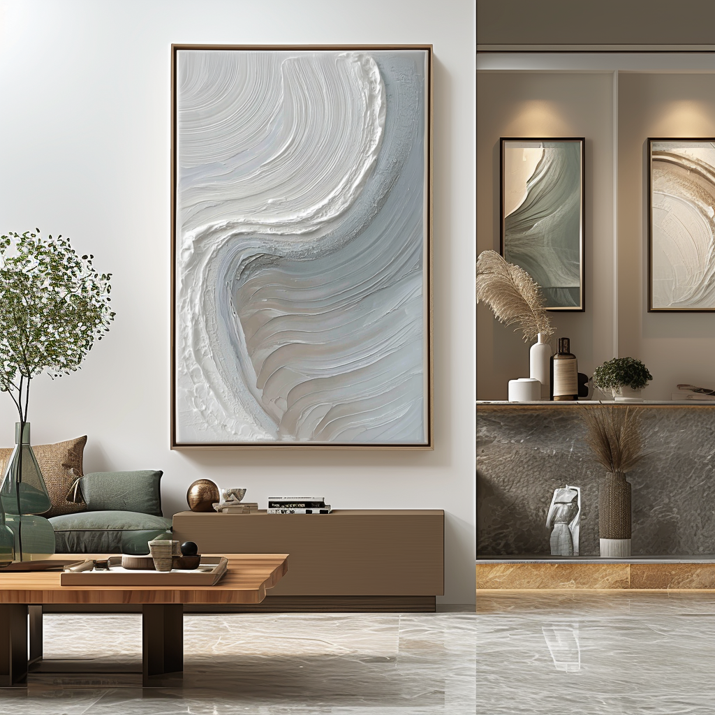 Calm Horizons neutral abstract wall art with textured layers in white and beige tones