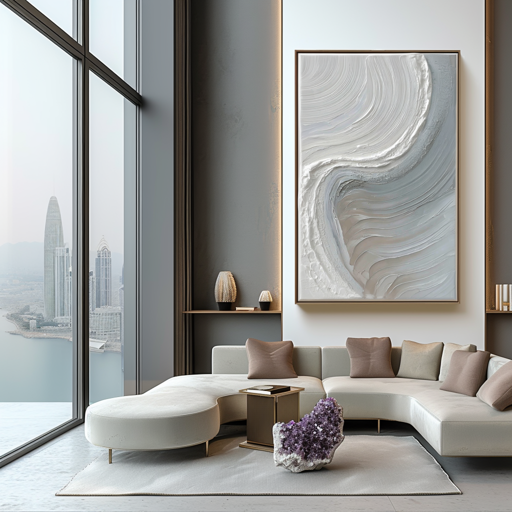 Calm Horizons neutral abstract wall art with textured layers in white and beige tones
