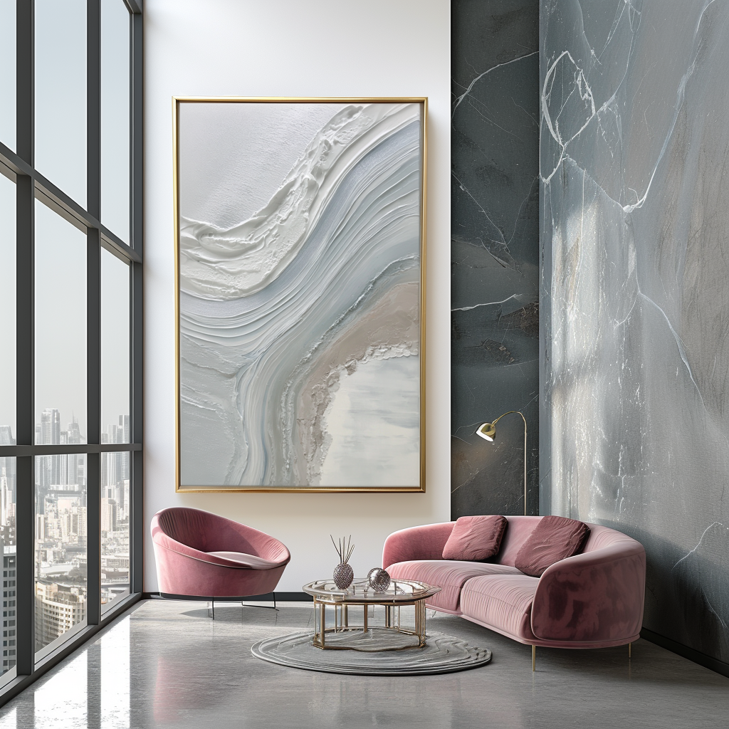 Neutral abstract wall art with textured white, gray, and beige tones