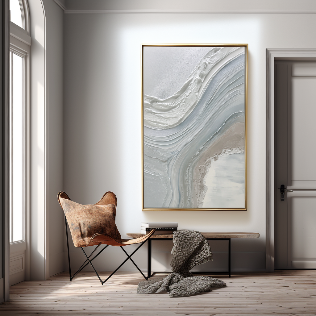 Neutral abstract wall art with textured white, gray, and beige tones