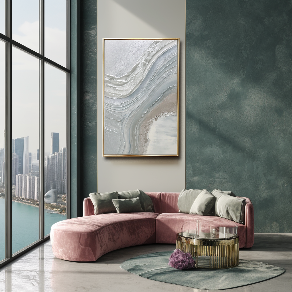 Neutral abstract wall art with textured white, gray, and beige tones