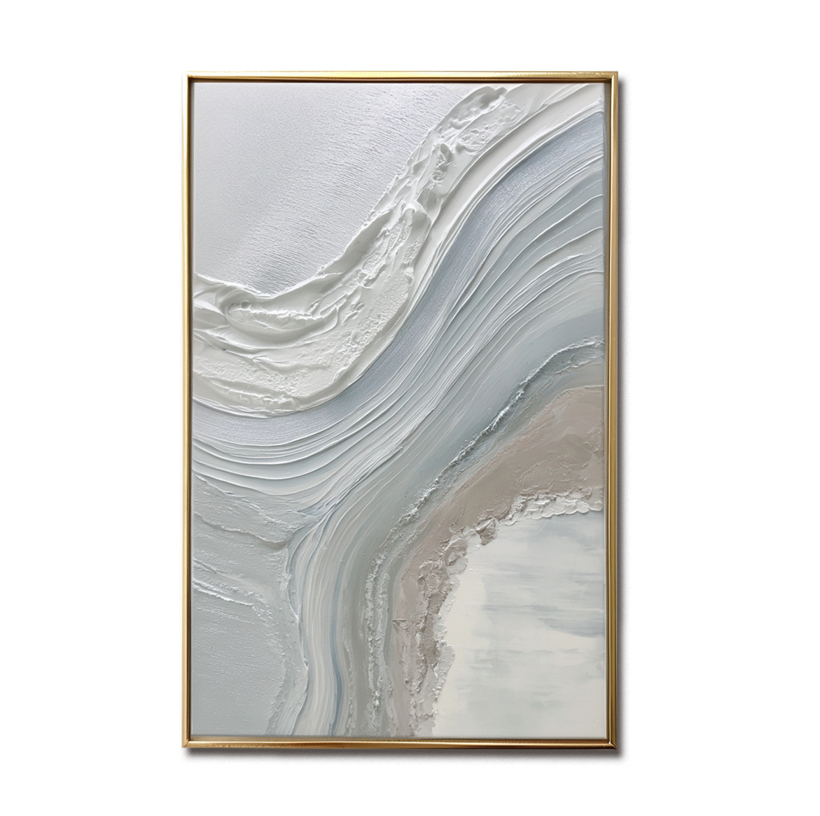 Neutral abstract wall art with textured white, gray, and beige tones