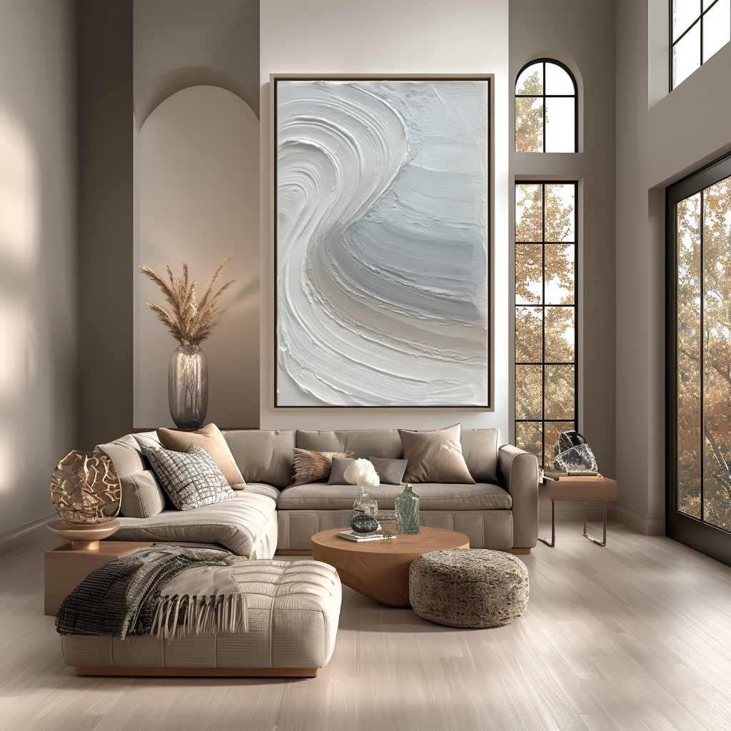 Neutral wall art with textured abstract white and beige strokes
