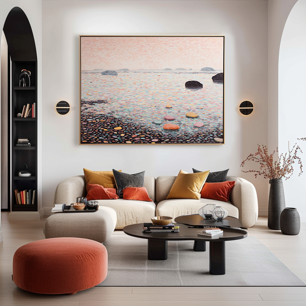 Pebbled Horizon – Abstract Seascape Textured Canvas Wall Art