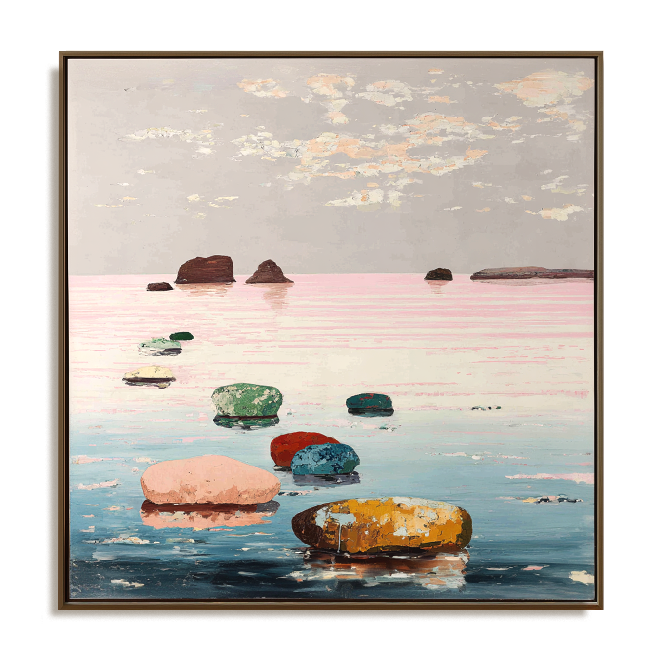 Path of Colors abstract seascape canvas wall art with colorful stones on calm water