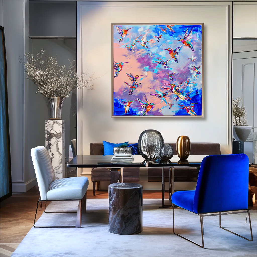 artextured – Symphony of Hummingbirds | Vibrant Abstract Bird Oil Painting