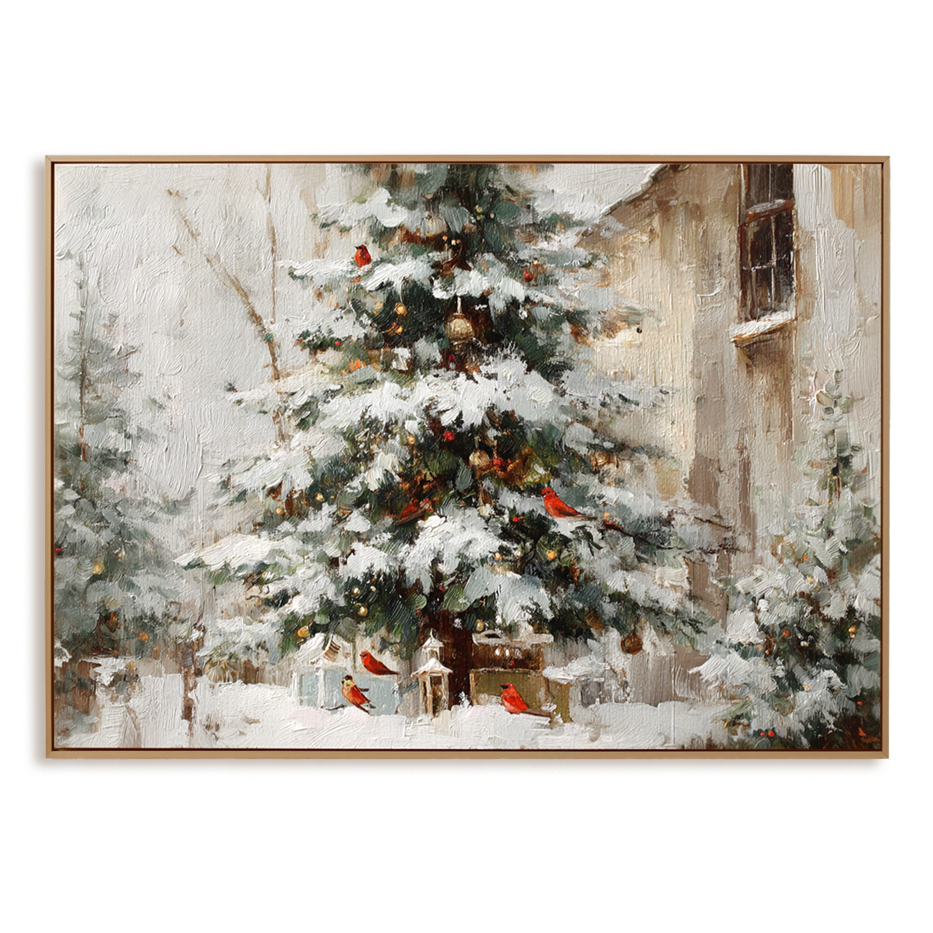 artextured – Christmas Eve Charm | Snowy Tree with Cardinals Textured Oil Painting