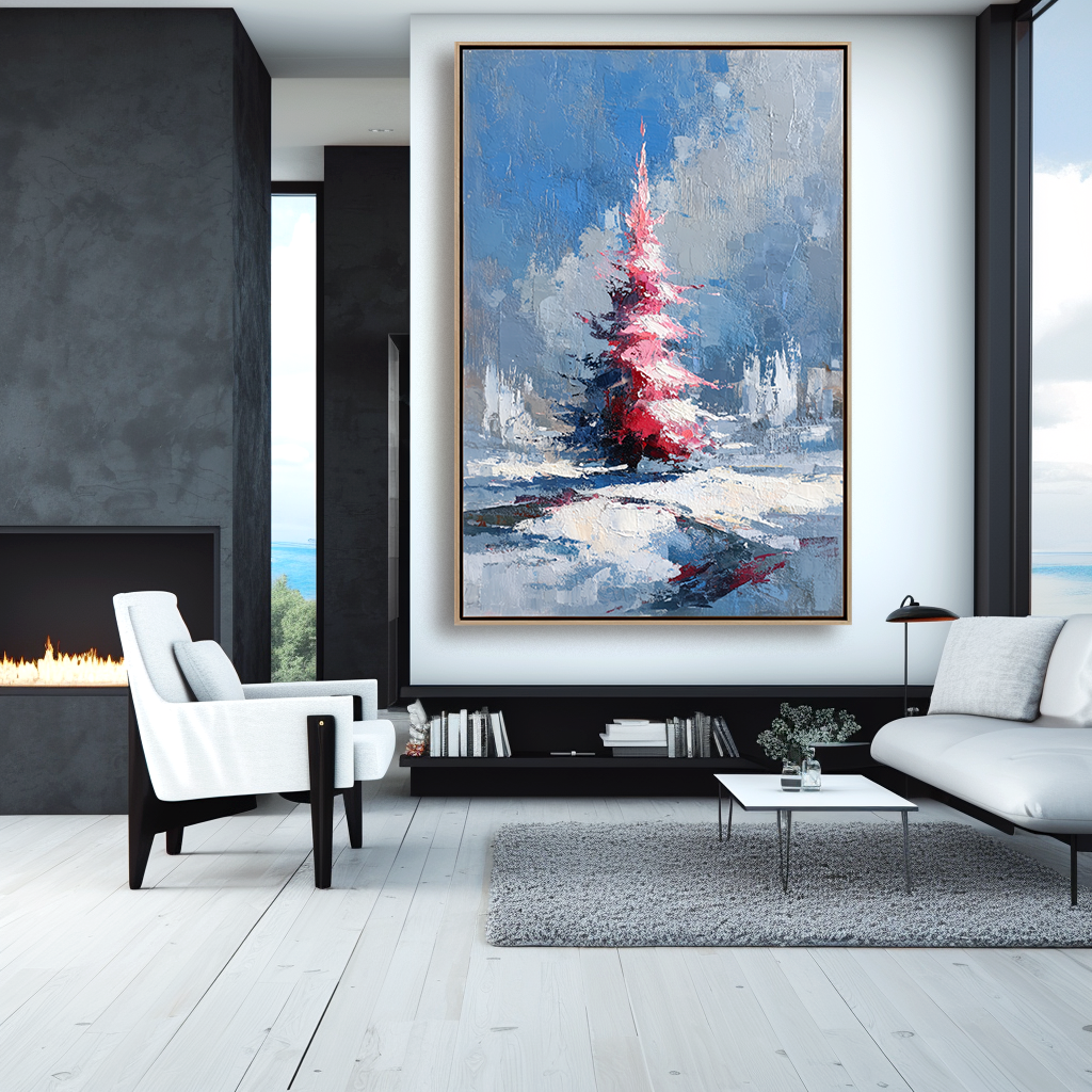 artextured – Crimson Christmas Tree | Textured Holiday Oil Painting