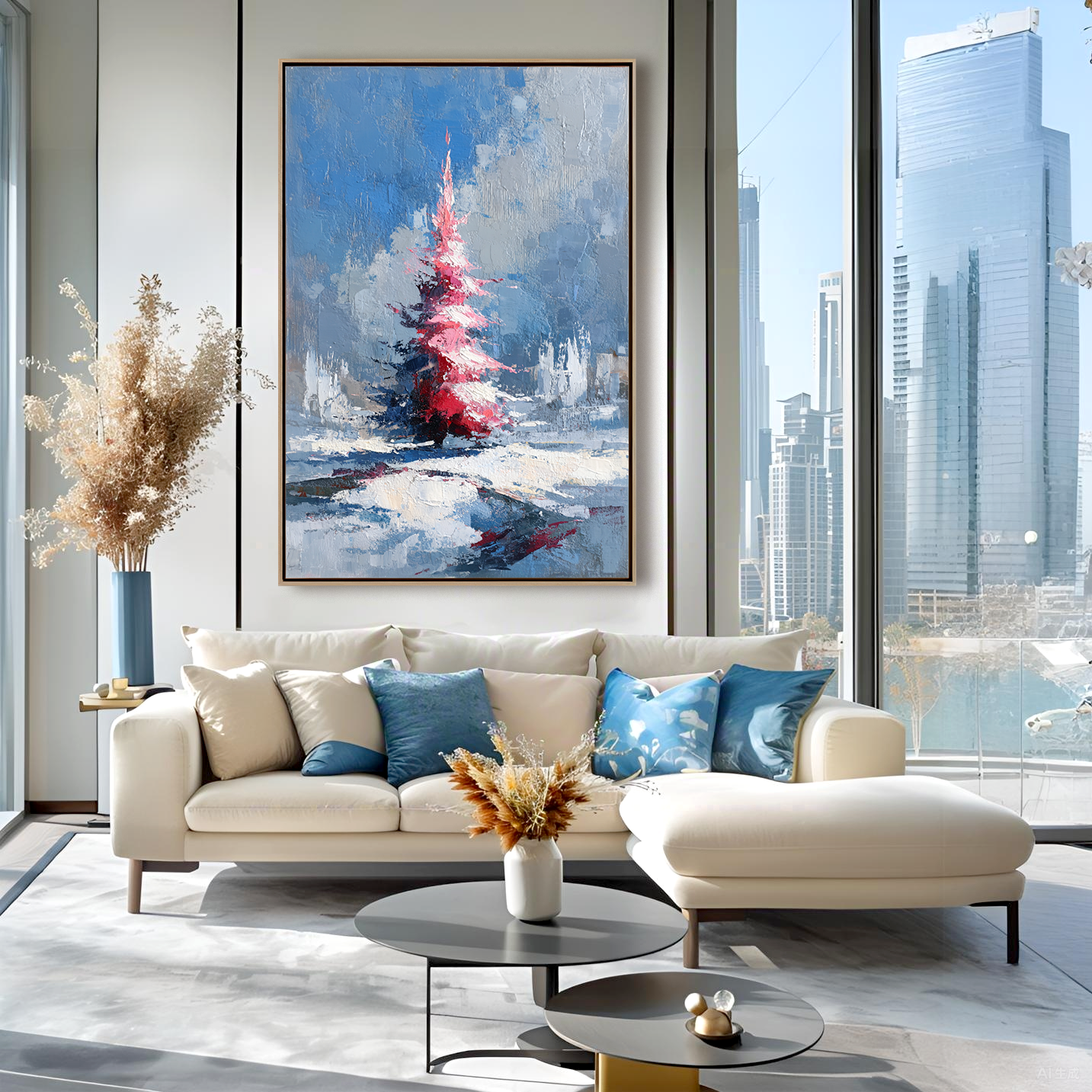 artextured – Crimson Christmas Tree | Textured Holiday Oil Painting