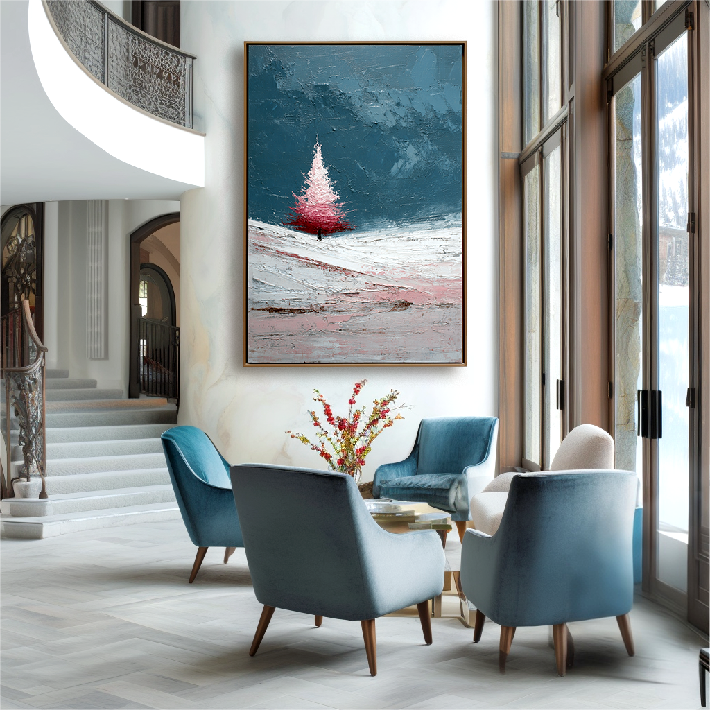 artextured – Blush Christmas Tree | Minimalist Winter Textured Oil Painting