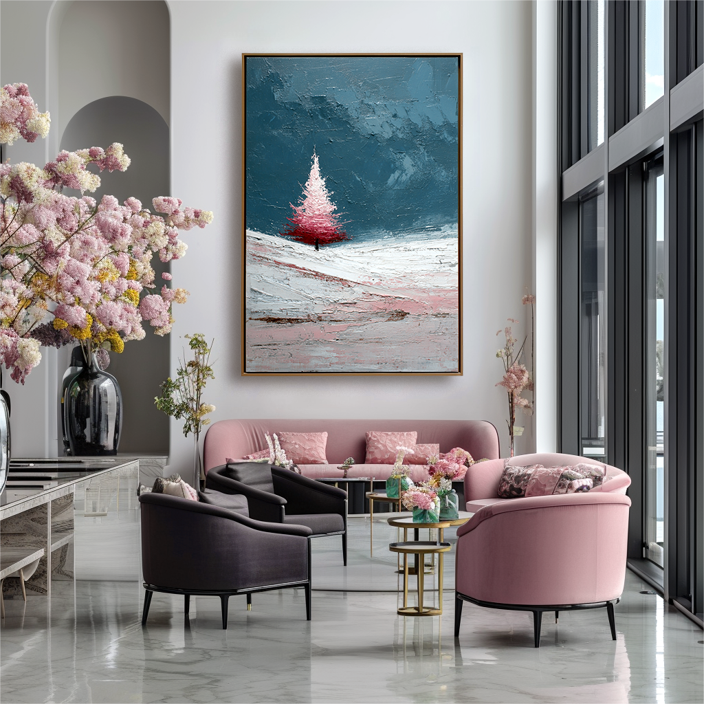artextured – Blush Christmas Tree | Minimalist Winter Textured Oil Painting