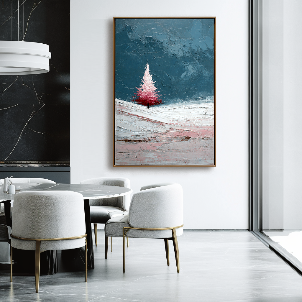 artextured – Blush Christmas Tree | Minimalist Winter Textured Oil Painting