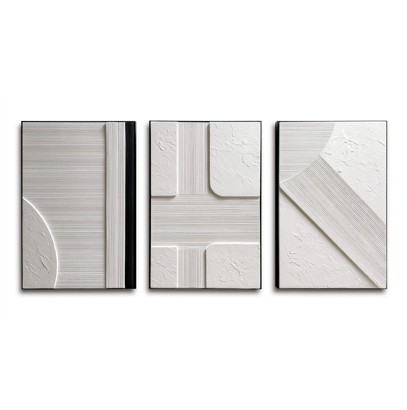 Architectural Ivory Trio – Textured Minimalist Wall Art Set of 3#WP251190